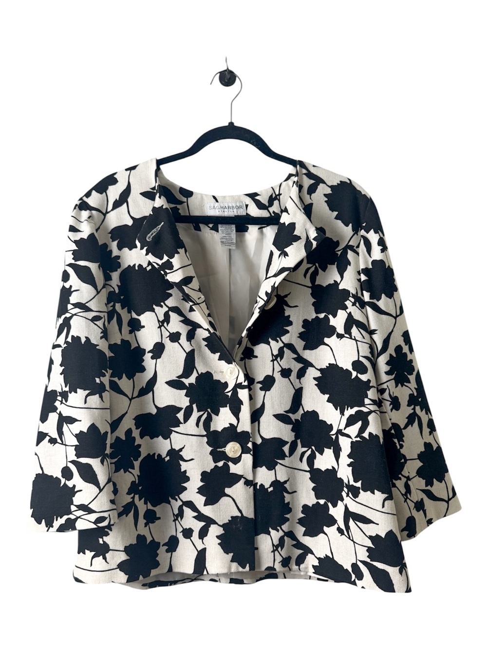 Sag Harbor Ivory and Black Floral Cropped Blazer Women's Size 14 - Picture 3 of 5
